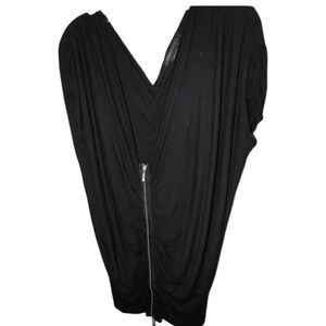 BCBGMaxazria size large black double V-neck short sleeve top with full zipper